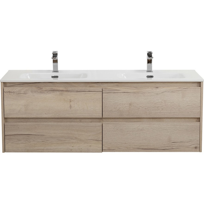 База под раковину подвесная BELBAGNO KRAFT-1400-4C-SO-2-RGB с четырьмя выкатными ящиками для раковины с двумя чашами, Rovere Galifax Bianco, 1400x460x500